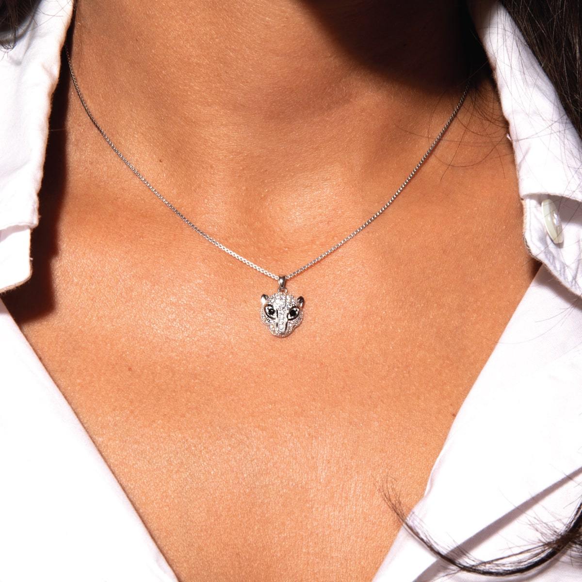 Wild | 925 Sterling Silber | Halskette mit Kristallkatze und Unendlichkeitsverschluss